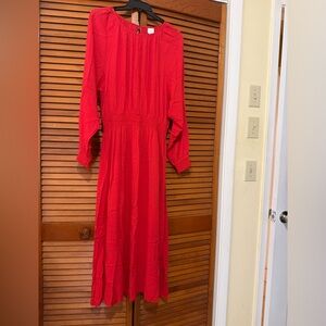 H&M Vibrant Red Long Sleeve Dress size M, viscose material, like new.